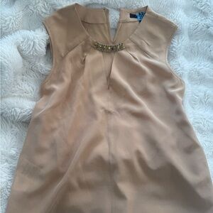 Beige sleeveless blouse with beading
